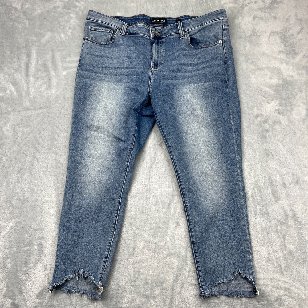Lucky Brand Ginger Skinny Jeans Womens 20W (42x26) Blue Denim Frayed Hem Outdoor